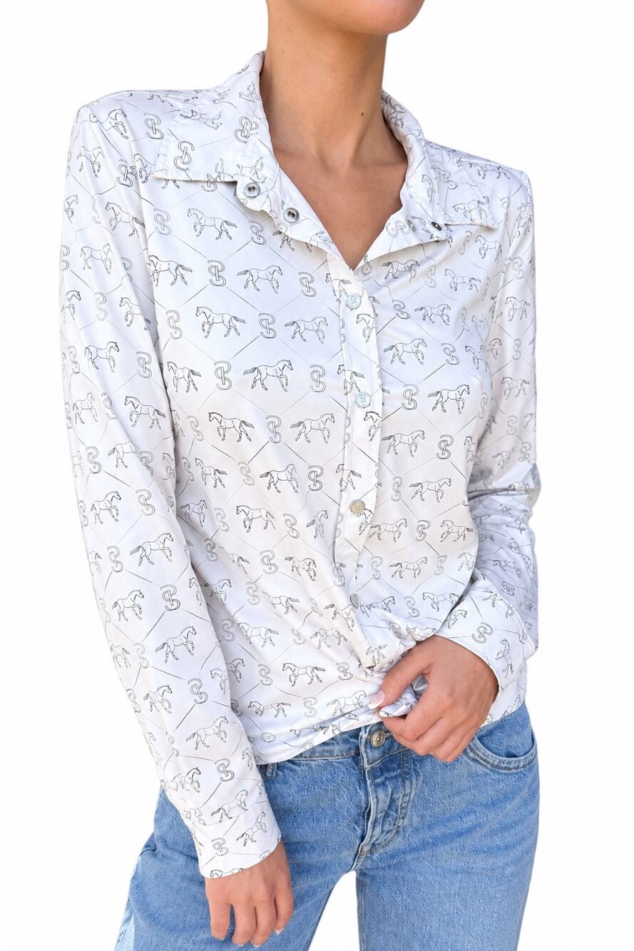 PS of Sweden White Equestrian Print Button-Front Top